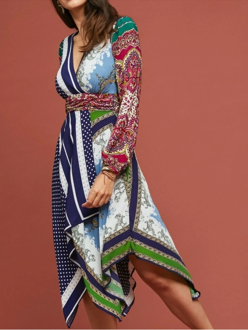 Anthropologie colorful bohemian long sleeve wrap dress